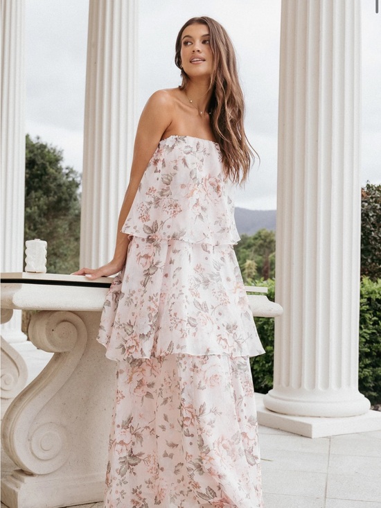 Petal & Pup Dresses & Skirts - Petal & Pup Strapless Tiered Floral Maxi Dress in Blush Pink and Cream